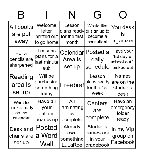 Teacher's LuLaRoe BINGO Card