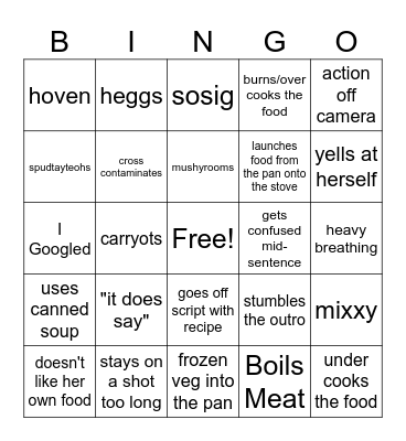 Kay's Cooking Bingo Card