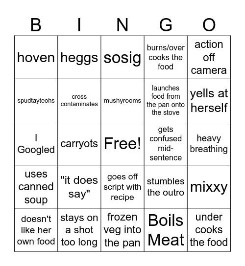 Kay's Cooking Bingo Card