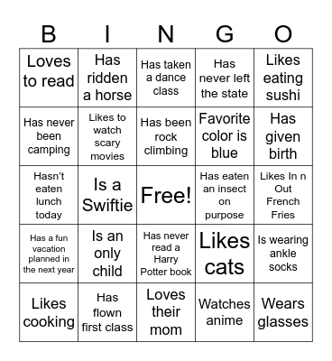 Getting to Know You Bingo Card