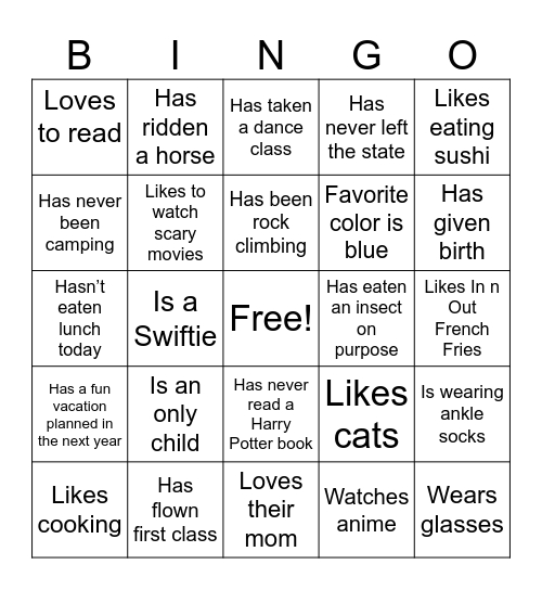 Getting to Know You Bingo Card