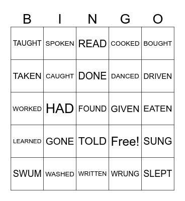 Past Participle Verbs Bingo Card