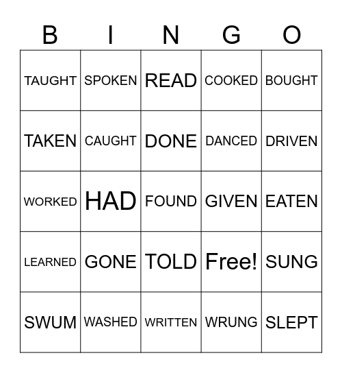 Past Participle Verbs Bingo Card