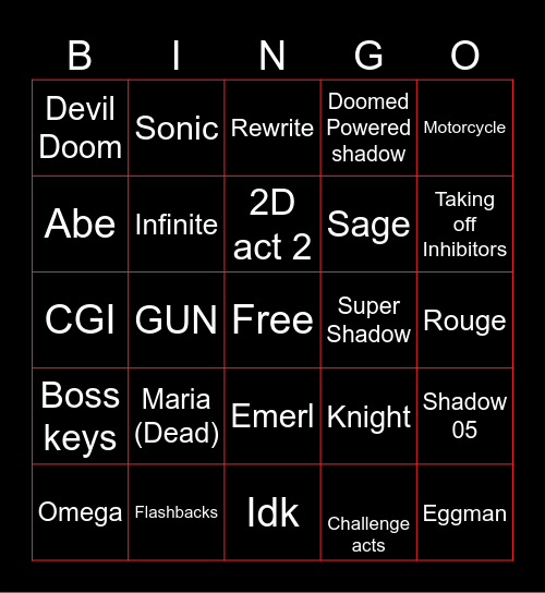 SXSG Bingo Card