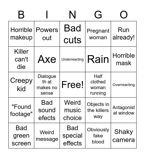 Bad horror movie bing9 Bingo Card