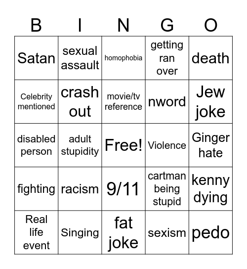 south park bingo Card