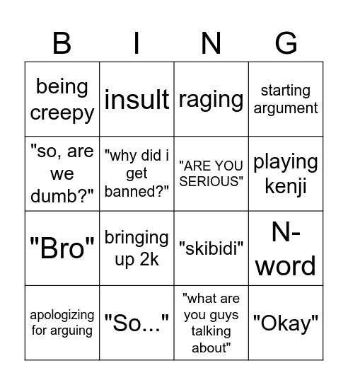 elijah bingo Card