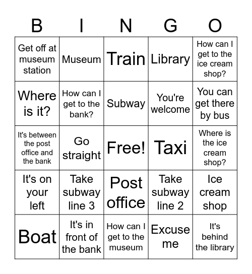 How can I get to the museum? Bingo Card