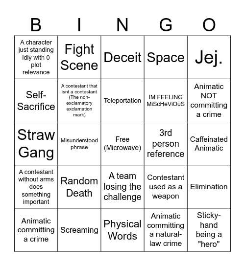 Animatic Battle Funny Moments Bingo Card