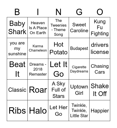Musical BINGO Card