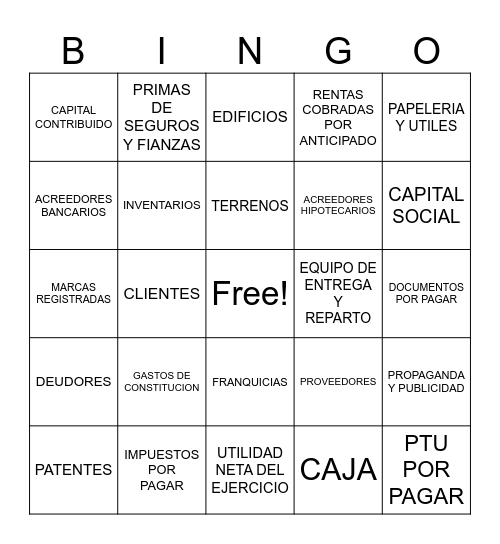 CONTABLE Bingo Card