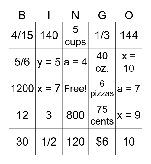 "Getting to Know You" Math BINGO Card