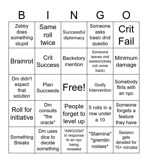 D&D Bingo Card