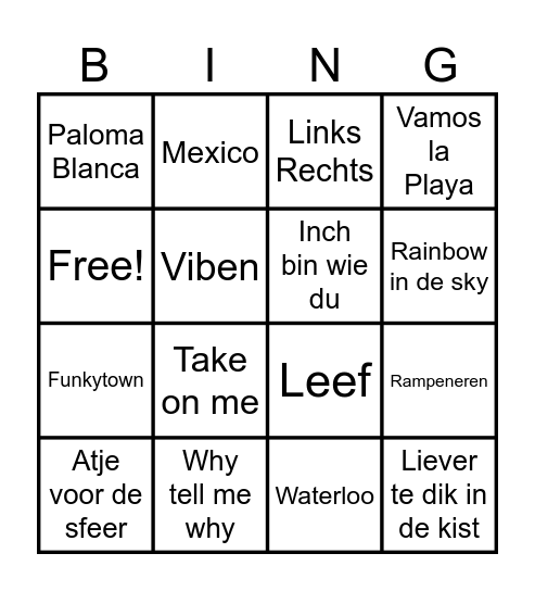 HBG foute muziekbingo Card