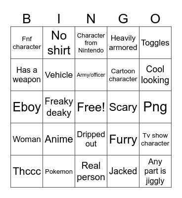 Vrchat avatar roulette Bingo Card
