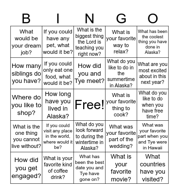 Laura's get to know you Party Bingo Card