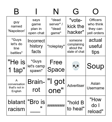 Blood and Iron Chat Bingo Card
