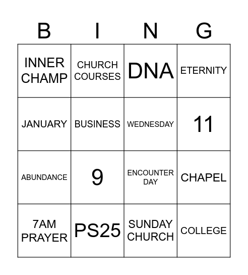 ANNOUNCEMENTS Bingo Card