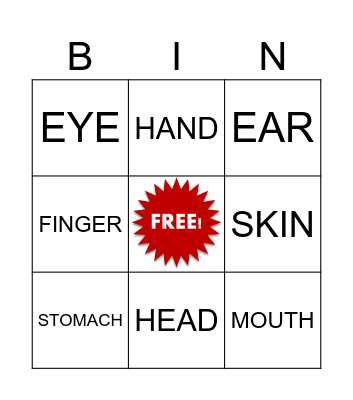 BODY PARTS Bingo Card