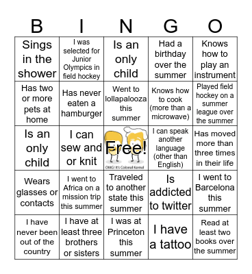 Colonel Bingo Card