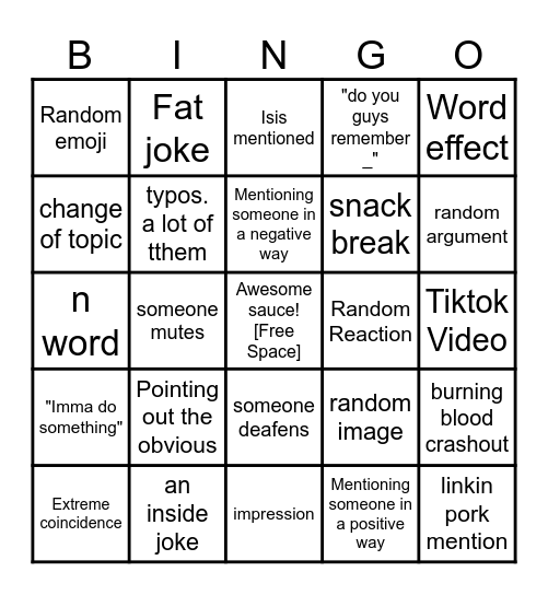 Group Chat Bingo Card