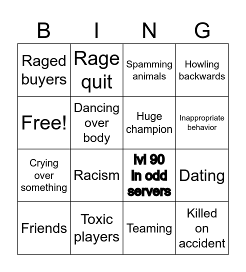 The Wolf / PvP Bingo Card