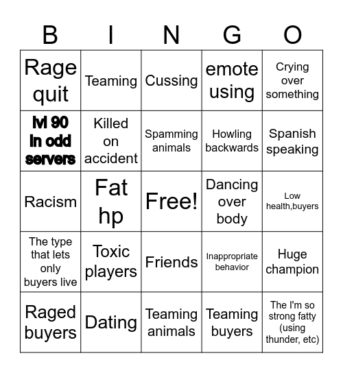 The Wolf / PvP Bingo Card