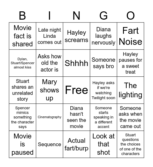 Movie Nights Bingo Card