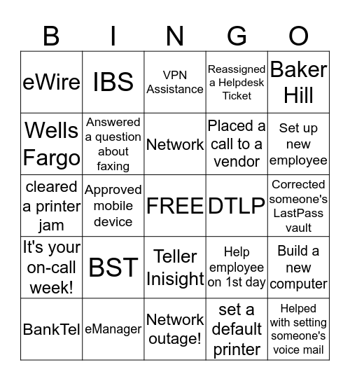 Helpdesk Bingo Card