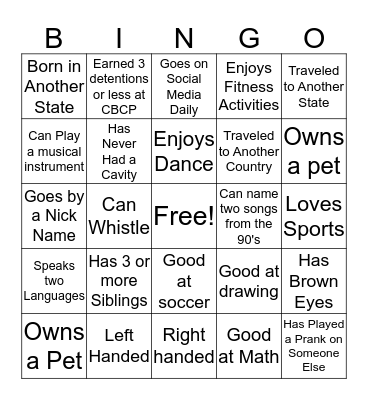 Untitled Bingo Card