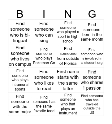 Involvement Bingo Card