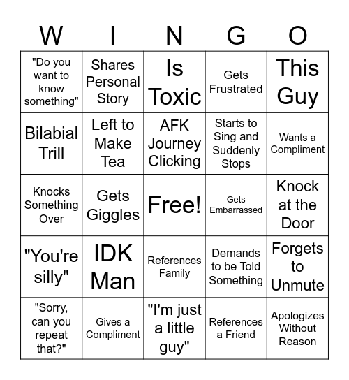 Willow Bingo Card