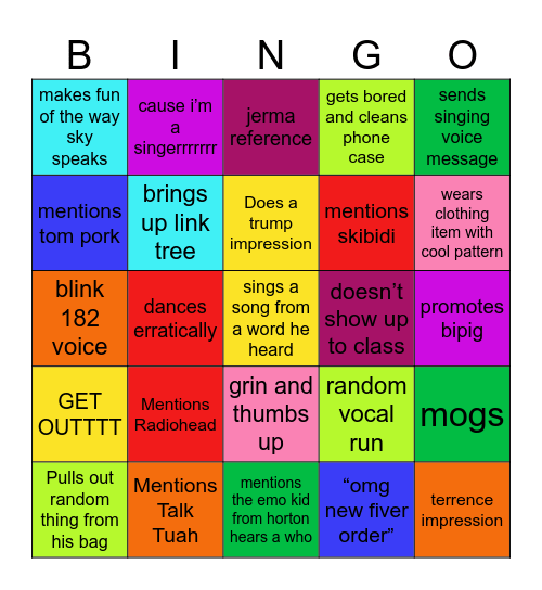 Chris Bingo Card