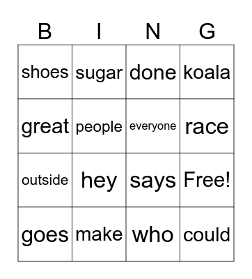 Heart Word 7.2 and 7.3 Bingo Card