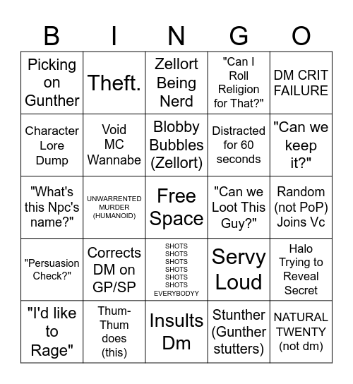 D&D SHENANIGANS Bingo Card