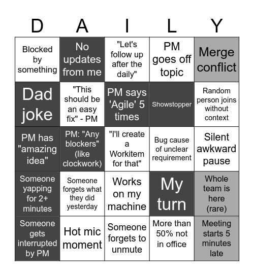 Agile Daily Bingo Card