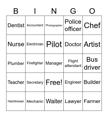 Jobs Bingo Card