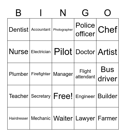 Jobs Bingo Card