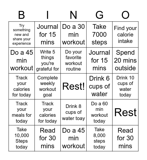 workout part 2 Bingo Card