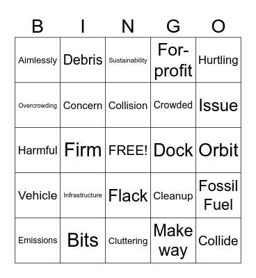 Space Junk Bingo Card