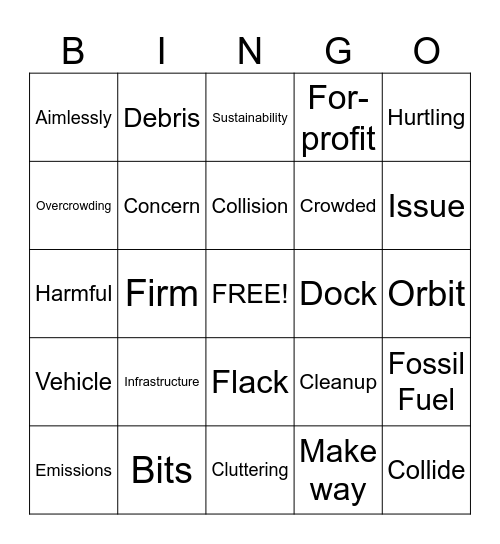 Space Junk Bingo Card