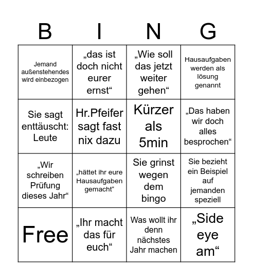 Mathe bingo Card