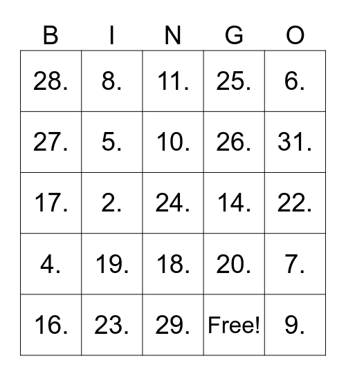 ordenstallbingo Card