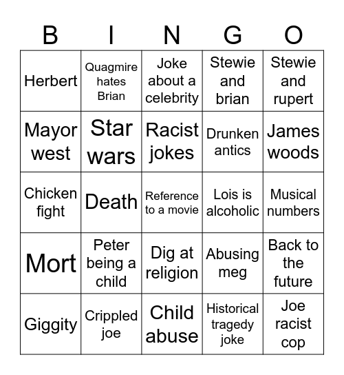 Family Guy Bingo Card