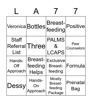 Breastfeeding Promotion & Support Standards Bingo Card