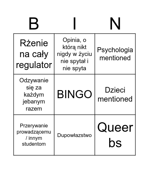 Zajęcia z Moniką Bingo Card