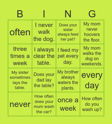 Helping hands Bingo Card
