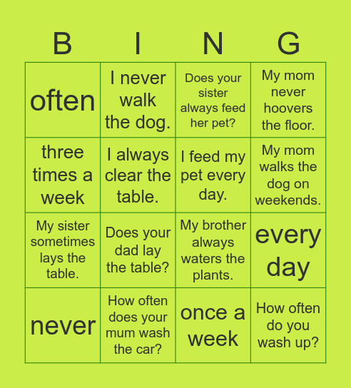 Helping hands Bingo Card