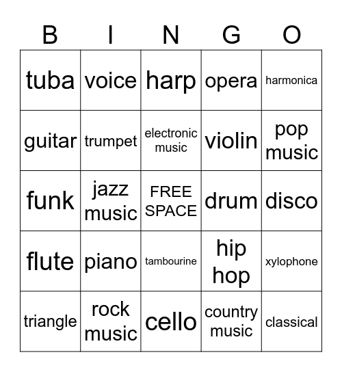 Music Bingo! Bingo Card