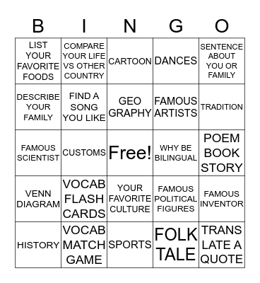 LANGUAGE LAB Bingo Card